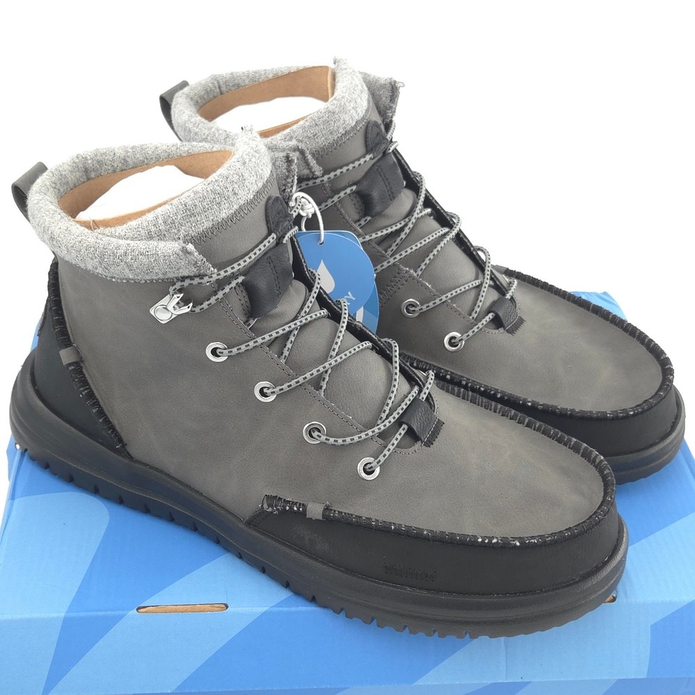 Hey Dude Bradley Classic Tumbled Boots Mens 12 Gray Black Water Repellent NEW